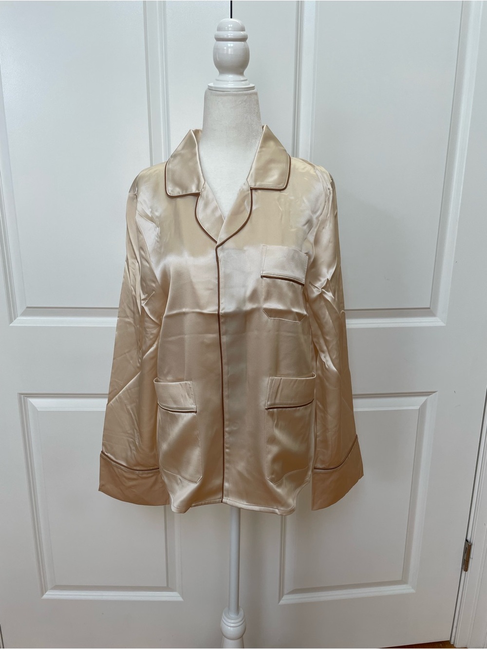 NAKEDCASHMERE 100% Silk Pajama Top Champagne Ivory Size S